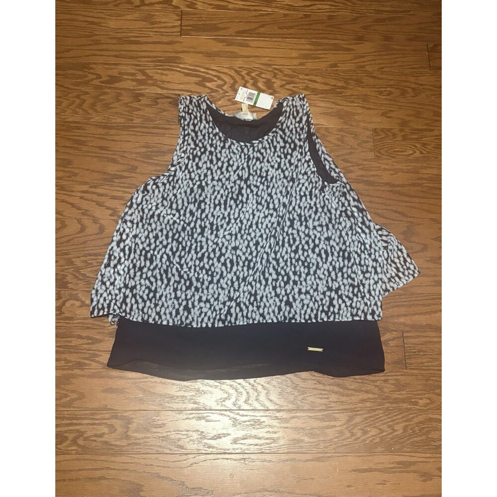 Michael Kors Women's Shore Blue Printed Split-Back Sleeveless Blouse Top, Size L